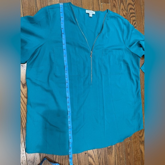 Calvin Klein Teal Zip-Front Blouse - Picture 4 of 10